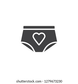 Panties with heart vector icon. filled flat sign for mobile concept and web design. simple solid icon. Lover symbol, logo illustration. Pixel perfect vector graphics