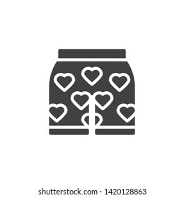 Panties with hearts vector icon. filled flat sign for mobile concept and web design. Men underpants with hearts glyph icon. Symbol, logo illustration. Vector graphics