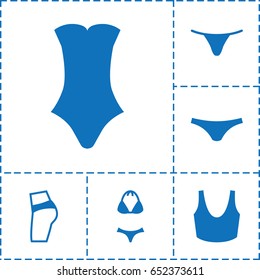 Panties icon. set of 6 panties filled icons such as female underwear, sport bra, swimsuit
