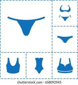 Panties icon. set of 6 panties filled icons such as bikini, female underwear, sport bra