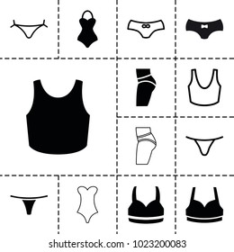 Panties icons. set of 13 editable filled and outline panties icons such as sport bra, swimsuit, panties with heart, female underwear