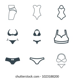 Panties icons. set of 9 editable filled and outline panties icons such as bikini, female underwear, swimsuit, sport bra