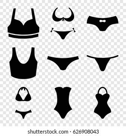 Panties icons set. set of 9 panties filled icons such as bikini, female underwear, sport bra