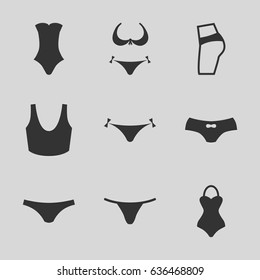 Panties icons set. set of 9 panties filled icons such as panties with heart, bikini, female underwear, sport bra, swimsuit