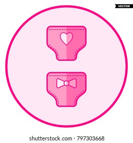 Panties. Pink baby icon on a white background, line art vector design.