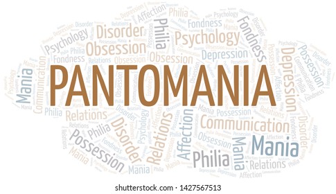 Pantomania word cloud. Type of mania, made with text only.