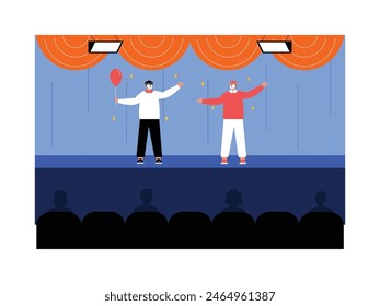 Representación de pantomima en el escenario del teatro, Ilustración vectorial.