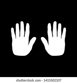 pantomime signs, two hands white on black background, two palms, two arms, vector, black background