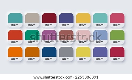 Pantone Color of the Year 2006-2023, Colour Palette in RGB HEX, Catalog Samples of Colour of the Year