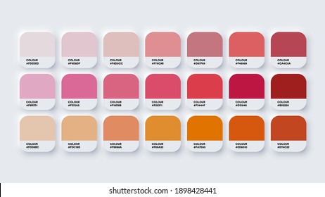 Pantone Colour Guide Palette Catalog Samples Red and Orange in RGB HEX. Neomorphism Vector
