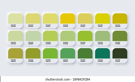 Pantone Colour Guide Palette Catalog Samples Yellow and Green in RGB HEX. Neomorphism Vector