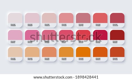 Pantone Colour Guide Palette Catalog Samples Red and Orange in RGB HEX. Neomorphism Vector