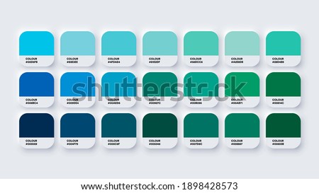 Pantone Colour Guide Palette Catalog Samples Blue and Green in RGB HEX. Neomorphism Vector Imagine de stoc © 