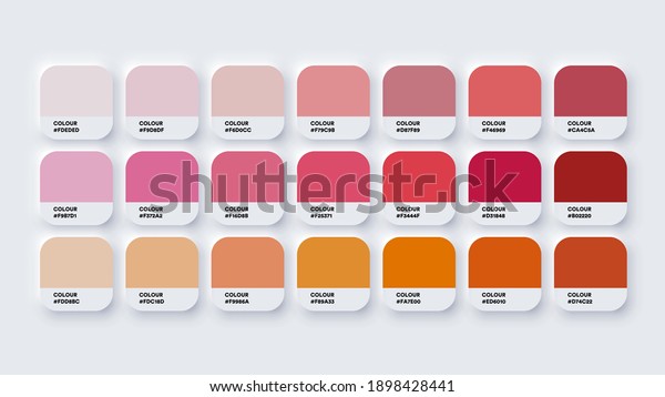Pantone Colour Guide Palette Catalog\
Samples Red and Orange in RGB HEX. Neomorphism\
Vector