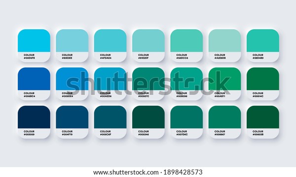 Pantone Colour Guide Palette Catalog\
Samples Blue and Green in RGB HEX. Neomorphism\
Vector