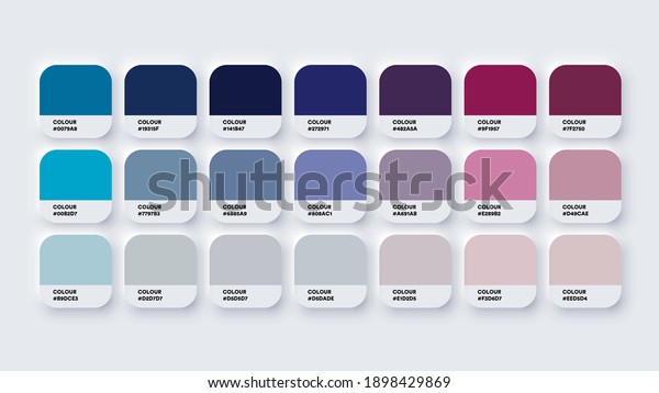 Pantone Colour Guide Palette Catalog\
Samples Blue and Purple in RGB HEX. Neomorphism\
Vector