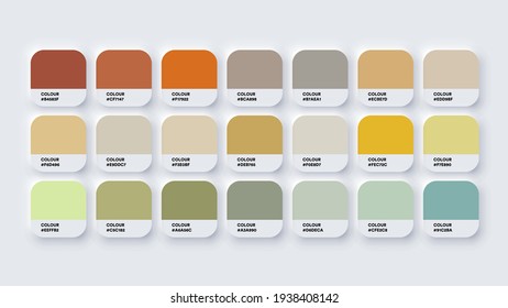 Pantone Colour Palette Catalog Samples Yellow and Green in RGB HEX. Neomorphism Vector