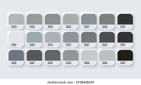 Pantone Colour Palette Catalog Samples Grey in RGB HEX. Neomorphism Vector