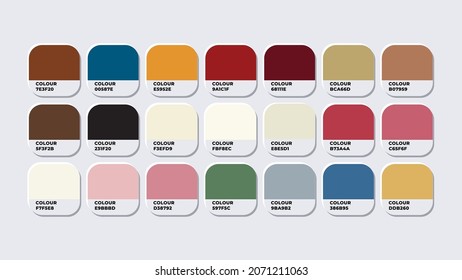 Pantone Colour Palette Catalog Samples textiles in RGB HEX. Neomorphism Vector