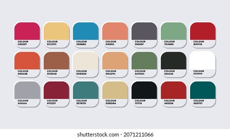 Pantone Colour Palette Catalog Samples textiles in RGB HEX. Neomorphism Vector