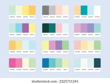Pantone colour palette catalog samples in rgb hex. Color swatch.