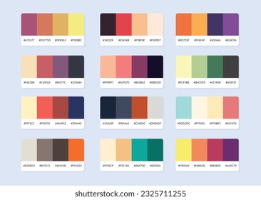 Pantone colour palette catalog samples in rgb hex. Color swatch.