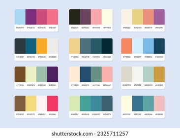 Pantone colour palette catalog samples in rgb hex. Color swatch.