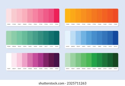 Pantone colour palette catalog samples in rgb hex. Color swatch.