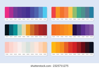 Pantone colour palette catalog samples in rgb hex. Color swatch.