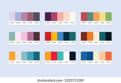 Pantone colour palette catalog samples in rgb hex. Color swatch.