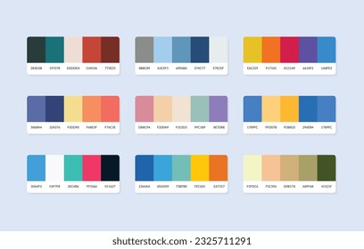 Pantone colour palette catalog samples in rgb hex. Color swatch.