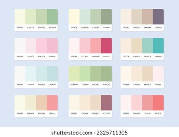 Muestras de catálogo de paleta de colores Pantone en hex rgb. Muestra de color.
