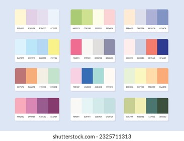 Pantone colour palette catalog samples in rgb hex. Color swatch.