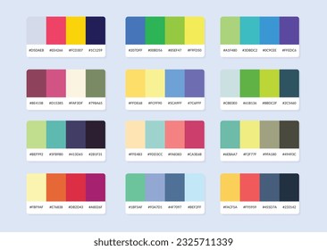 Pantone colour palette catalog samples in rgb hex. Color swatch.