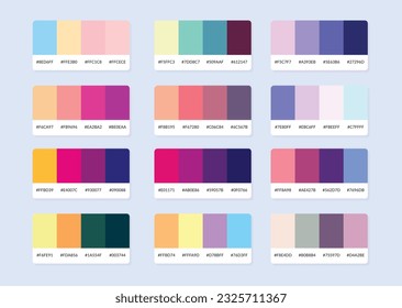Pantone colour palette catalog samples in rgb hex. Color swatch.