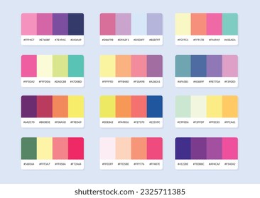 Pantone colour palette catalog samples in rgb hex. Color swatch.