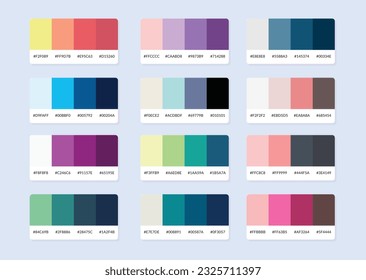 Pantone colour palette catalog samples in rgb hex. Color swatch.