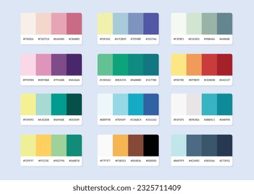 Pantone colour palette catalog samples in rgb hex. Color swatch.