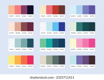 Pantone colour palette catalog samples in rgb hex. Color swatch.