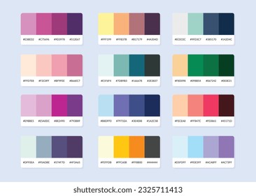 Pantone colour palette catalog samples in rgb hex. Color swatch.