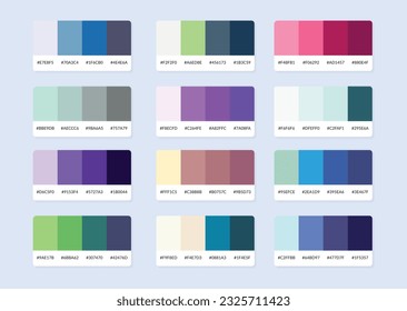 Pantone colour palette catalog samples in rgb hex. Color swatch.