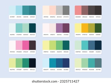 Pantone colour palette catalog samples in rgb hex. Color swatch.