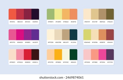 Pantone colour palette catalog samples. Color swatch. Set of abstract color palette banner