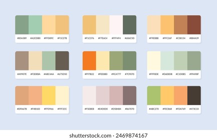 Pantone-Farbpaletten-Katalogbeispiele. Farbmuster. Satz von abstrakten Farbpaletten-Banner