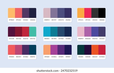 Pantone colour palette catalog samples. Color swatch. Set of abstract color palette banner