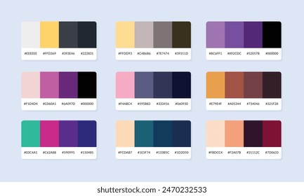 Pantone colour palette catalog samples. Color swatch. Set of abstract color palette banner