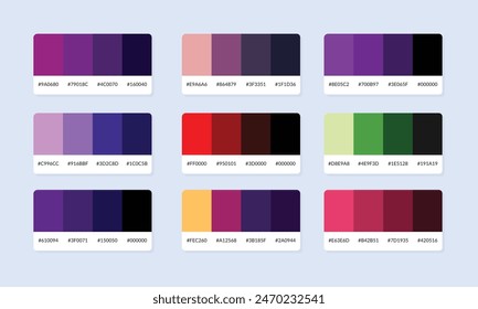 Pantone colour palette catalog samples. Color swatch. Set of abstract color palette banner