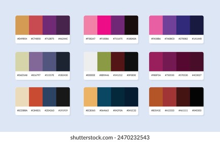 Pantone colour palette catalog samples. Color swatch. Set of abstract color palette banner