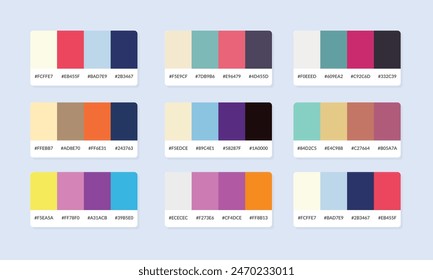 Pantone colour palette catalog samples. Color swatch. Set of abstract color palette banner