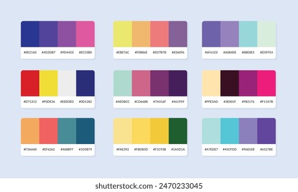 Pantone colour palette catalog samples. Color swatch. Set of abstract color palette banner